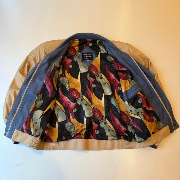 Vintage d.FINE Las Vegas Leather Bomber Jacket Men’s 42 Tan Blue Trim 90s Lined - Picture 8 of 11